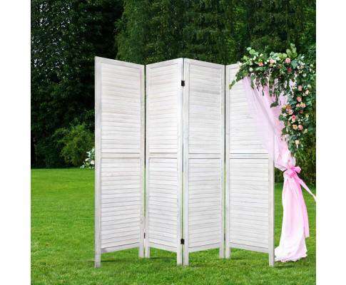 4 Panel Foldable Wooden Room Divider - White Artiss