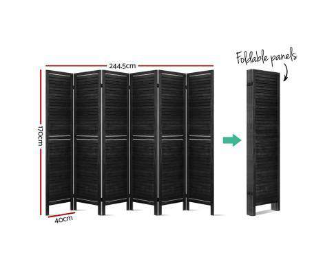 6 Panel Room Divider Screen Privacy Wood Dividers Timber Stand - Black Artiss