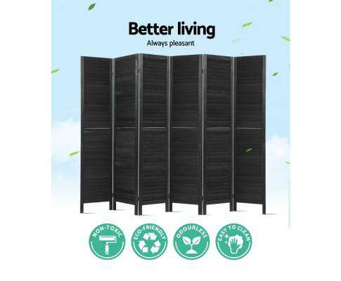 6 Panel Room Divider Screen Privacy Wood Dividers Timber Stand - Black Artiss