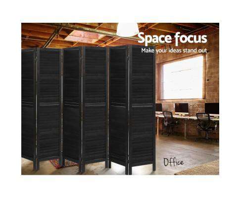 6 Panel Room Divider Screen Privacy Wood Dividers Timber Stand - Black Artiss