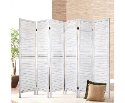 6 Panel Room Divider Privacy Screen Foldable Wood Stand - White Artiss