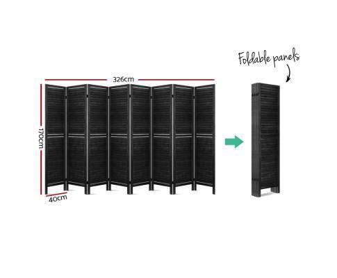 8 Panel Room Divider Screen Privacy Wood Dividers Timber Stand Black Artiss