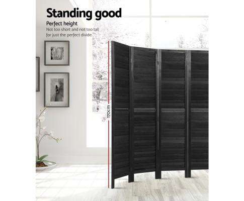 8 Panel Room Divider Screen Privacy Wood Dividers Timber Stand Black Artiss