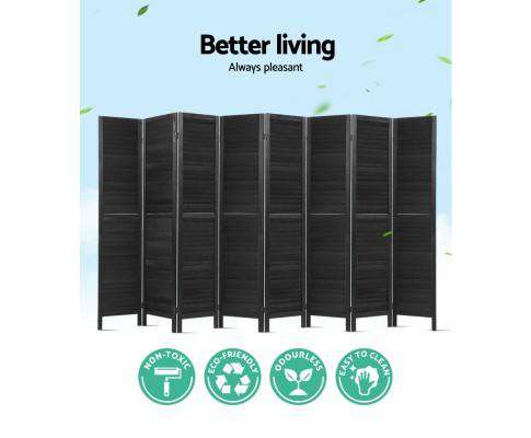 8 Panel Room Divider Screen Privacy Wood Dividers Timber Stand Black Artiss