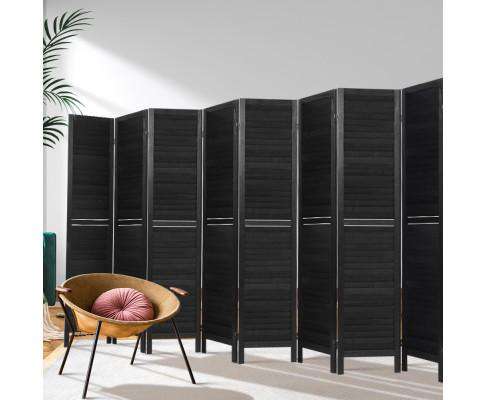 8 Panel Room Divider Screen Privacy Wood Dividers Timber Stand Black Artiss