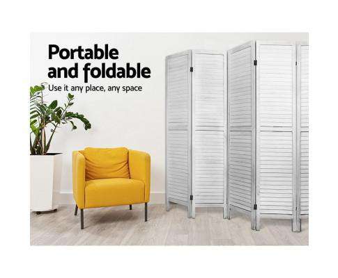 Room Divider Screen 8 Panel Privacy Wood Dividers Stand Bed Timber - White Artiss