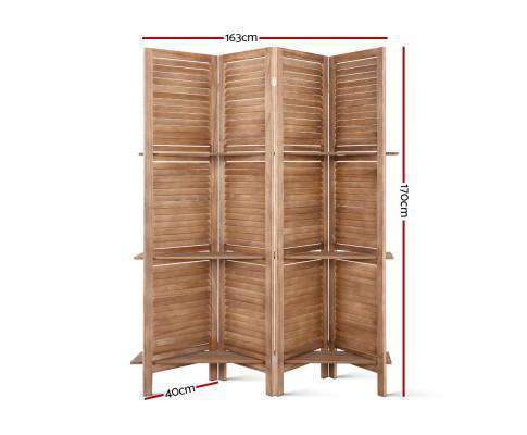 Room Divider Privacy Screen Foldable Partition Stand 4 Panel - Brown Artiss