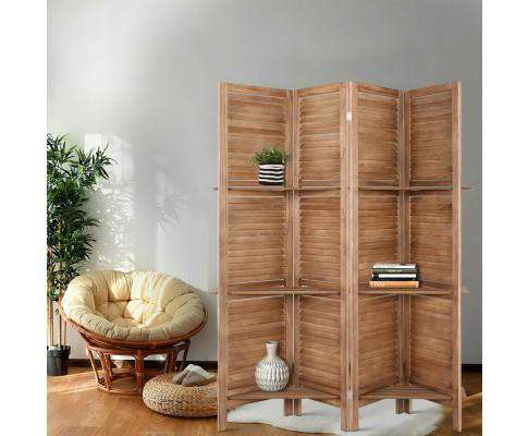 Room Divider Privacy Screen Foldable Partition Stand 4 Panel - Brown Artiss