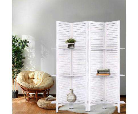 Room Divider Privacy Screen Foldable Partition Stand 4 Panel - White Artiss