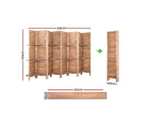 Room Divider Screen 8 Panel Privacy Dividers Shelf Wooden Timber Stand Artiss