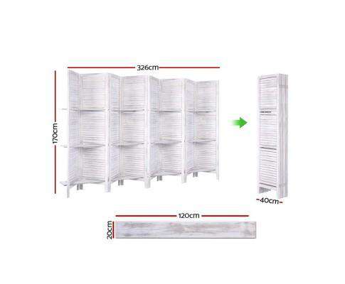 Room Divider Screen 8 Panel Privacy Foldable Dividers Timber Stand Shelf - White Artiss