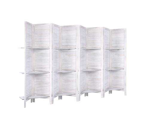 Room Divider Screen 8 Panel Privacy Foldable Dividers Timber Stand Shelf - White Artiss