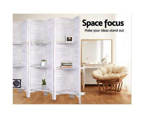 Room Divider Screen 8 Panel Privacy Foldable Dividers Timber Stand Shelf - White Artiss