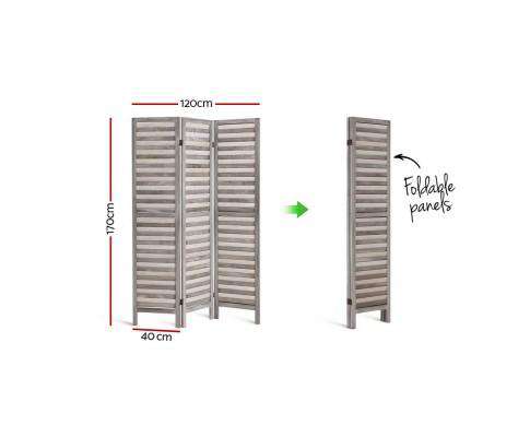 Room Divider Privacy Screen Foldable Partition Stand 3 Panel - Grey Artiss
