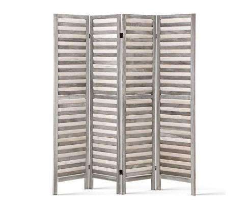 4 Panel Foldable Wooden Room Divider - Grey Artiss