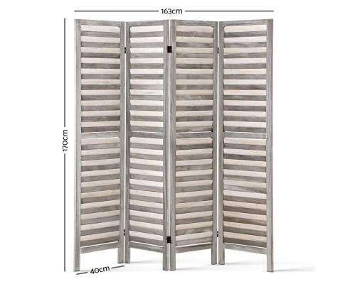 4 Panel Foldable Wooden Room Divider - Grey Artiss