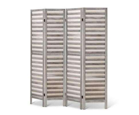 4 Panel Foldable Wooden Room Divider - Grey Artiss