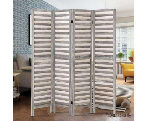 4 Panel Foldable Wooden Room Divider - Grey Artiss