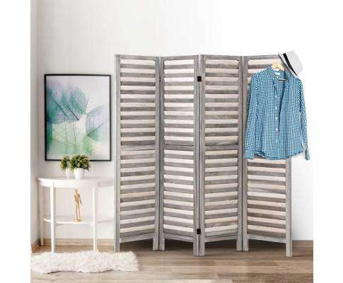 4 Panel Foldable Wooden Room Divider - Grey Artiss