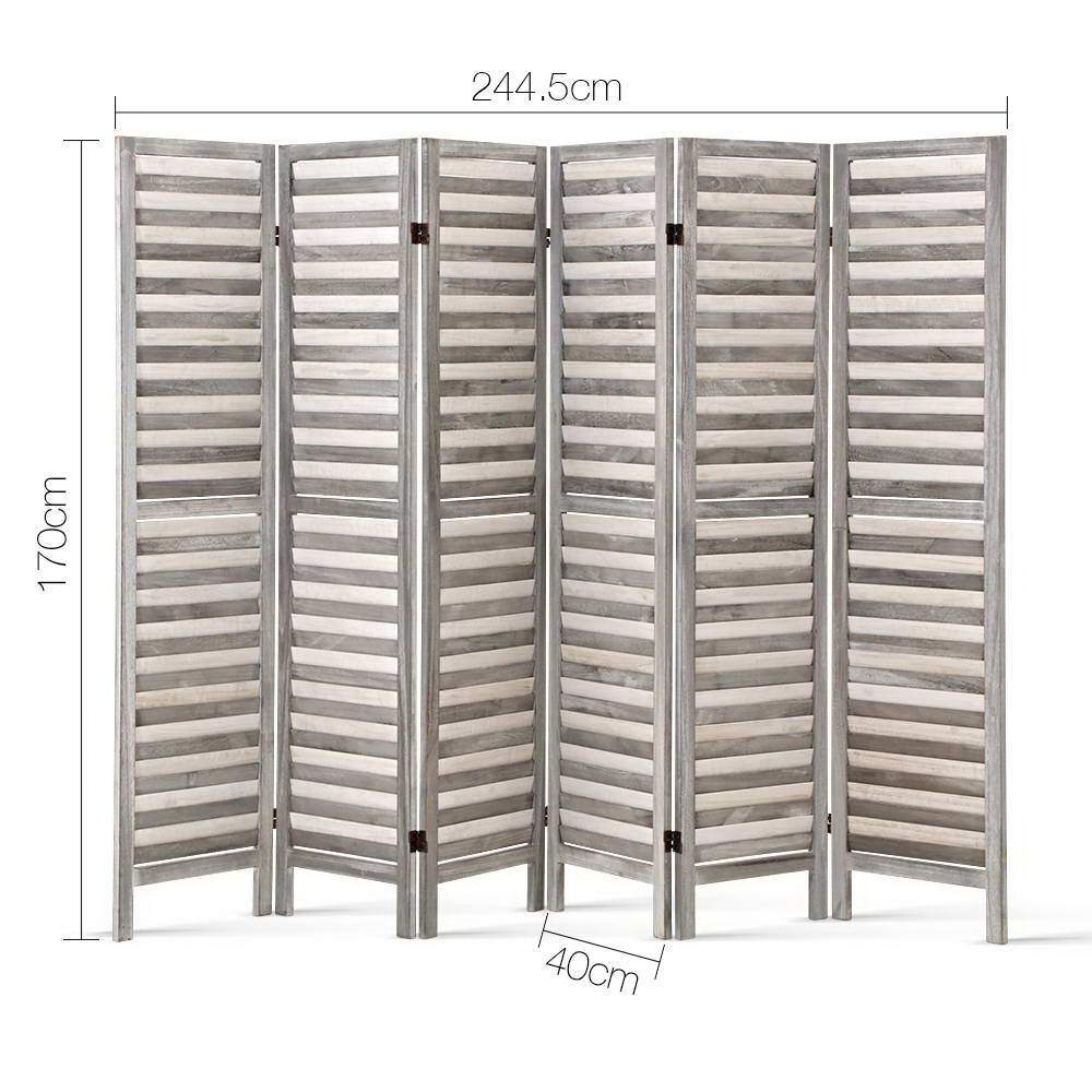 6 Panel Room Divider Privacy Screen Foldable Wood Stand Grey Artiss