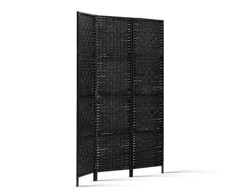 3 Panel Room Divider Privacy Screen Rattan Woven Wood Stand - Black Artiss