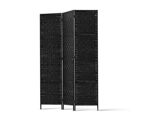 3 Panel Room Divider Privacy Screen Rattan Woven Wood Stand - Black Artiss