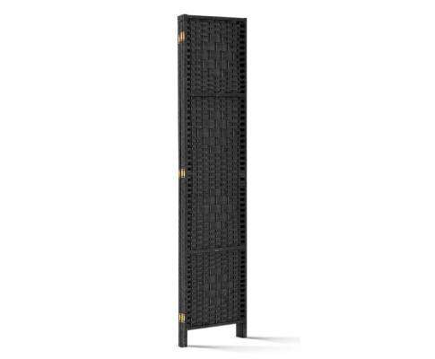 3 Panel Room Divider Privacy Screen Rattan Woven Wood Stand - Black Artiss