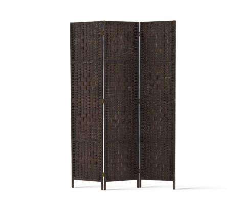 3 Panel Room Divider Privacy Screen Rattan Woven Wood Stand - Brown Artiss