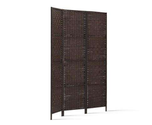 3 Panel Room Divider Privacy Screen Rattan Woven Wood Stand - Brown Artiss