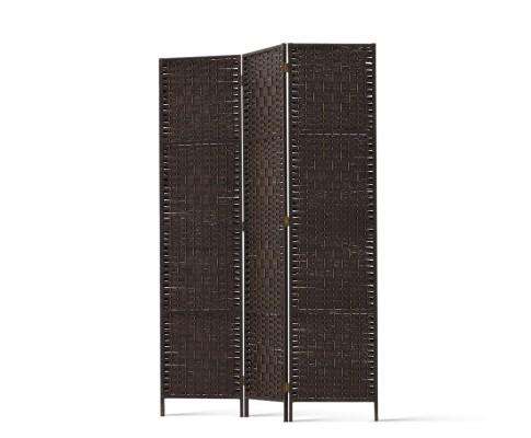 3 Panel Room Divider Privacy Screen Rattan Woven Wood Stand - Brown Artiss