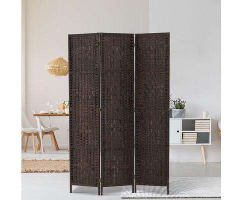 3 Panel Room Divider Privacy Screen Rattan Woven Wood Stand - Brown Artiss