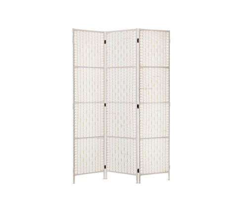 3 Panels Room Divider Screen Privacy Rattan Timber Fold Woven Stand - White Artiss