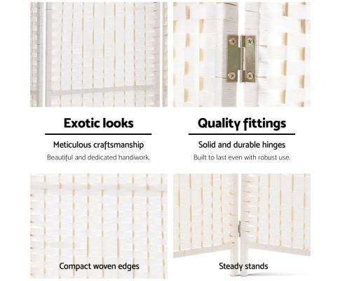 3 Panels Room Divider Screen Privacy Rattan Timber Fold Woven Stand - White Artiss