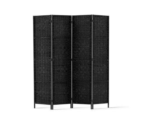Rattan 4 Panel Foldable Wooden Room Divider - Black Artiss