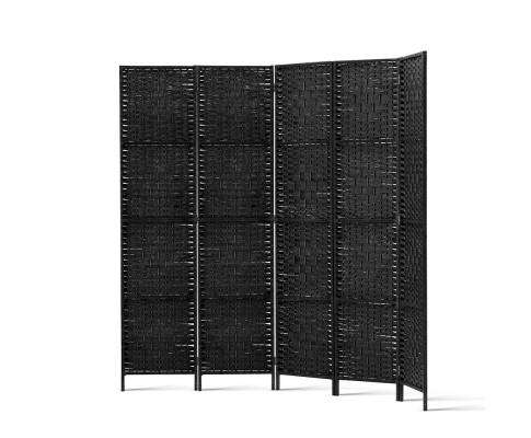 Rattan 4 Panel Foldable Wooden Room Divider - Black Artiss
