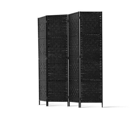 Rattan 4 Panel Foldable Wooden Room Divider - Black Artiss
