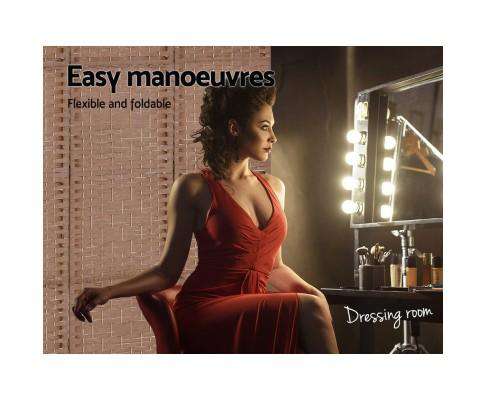 Rattan 4 Panel Foldable Wooden Room Divider - Brown Artiss