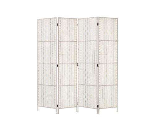 Rattan 4 Panel Foldable Wooden Room Divider - White Artiss