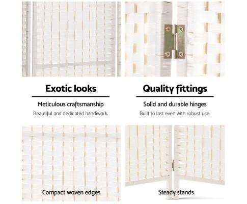 Rattan 4 Panel Foldable Wooden Room Divider - White Artiss