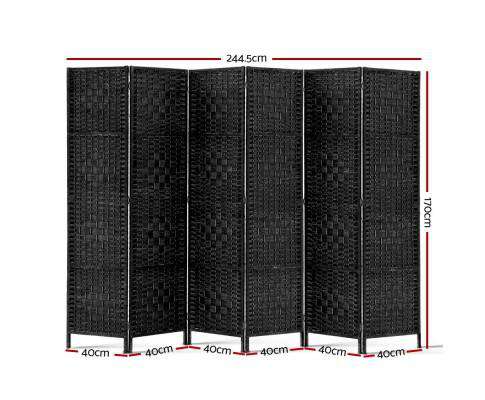 6 Panel Foldable Wooden Room Divider - Black Artiss