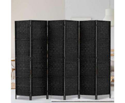 6 Panel Foldable Wooden Room Divider - Black Artiss