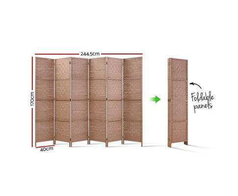 6 Panel Foldable Wooden Room Divider - Brown Artiss