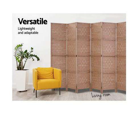 6 Panel Foldable Wooden Room Divider - Brown Artiss