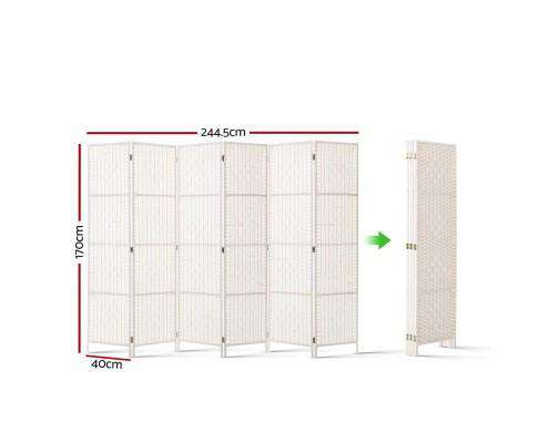 6 Panel Foldable Wooden Room Divider - White Artiss