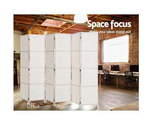 6 Panel Foldable Wooden Room Divider - White Artiss