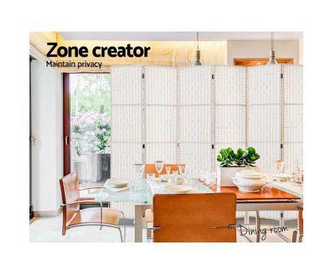 6 Panel Foldable Wooden Room Divider - White Artiss