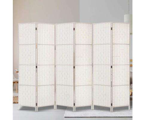 6 Panel Foldable Wooden Room Divider - White Artiss