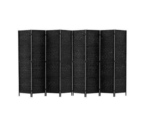 Room Divider 8 Panel Dividers Privacy Screen Rattan Wooden Stand Black Artiss