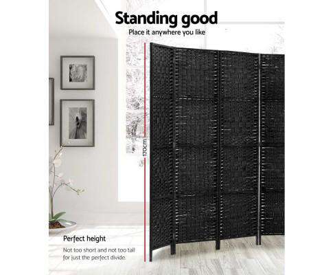 Room Divider 8 Panel Dividers Privacy Screen Rattan Wooden Stand Black Artiss