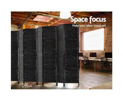 Room Divider 8 Panel Dividers Privacy Screen Rattan Wooden Stand Black Artiss